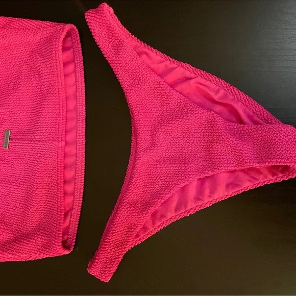 Billabong Summer High Crop Tank Crinkle Ribbed Hike Bikini Set Bubblegum Pink